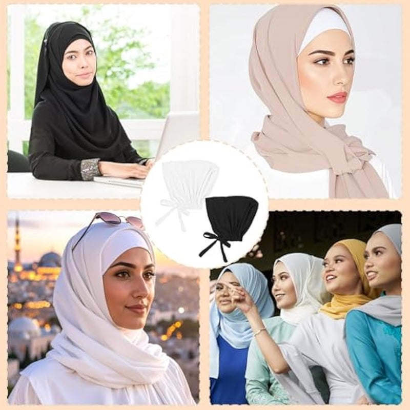 Tyqour 2pcs Hijab Undercap Hijab Caps for Women Non Slip Undercaps for Hijab, Head Coverings for Women, Black & White, Elastic Comfortable & Breathable, Black+white, One size - Image 2
